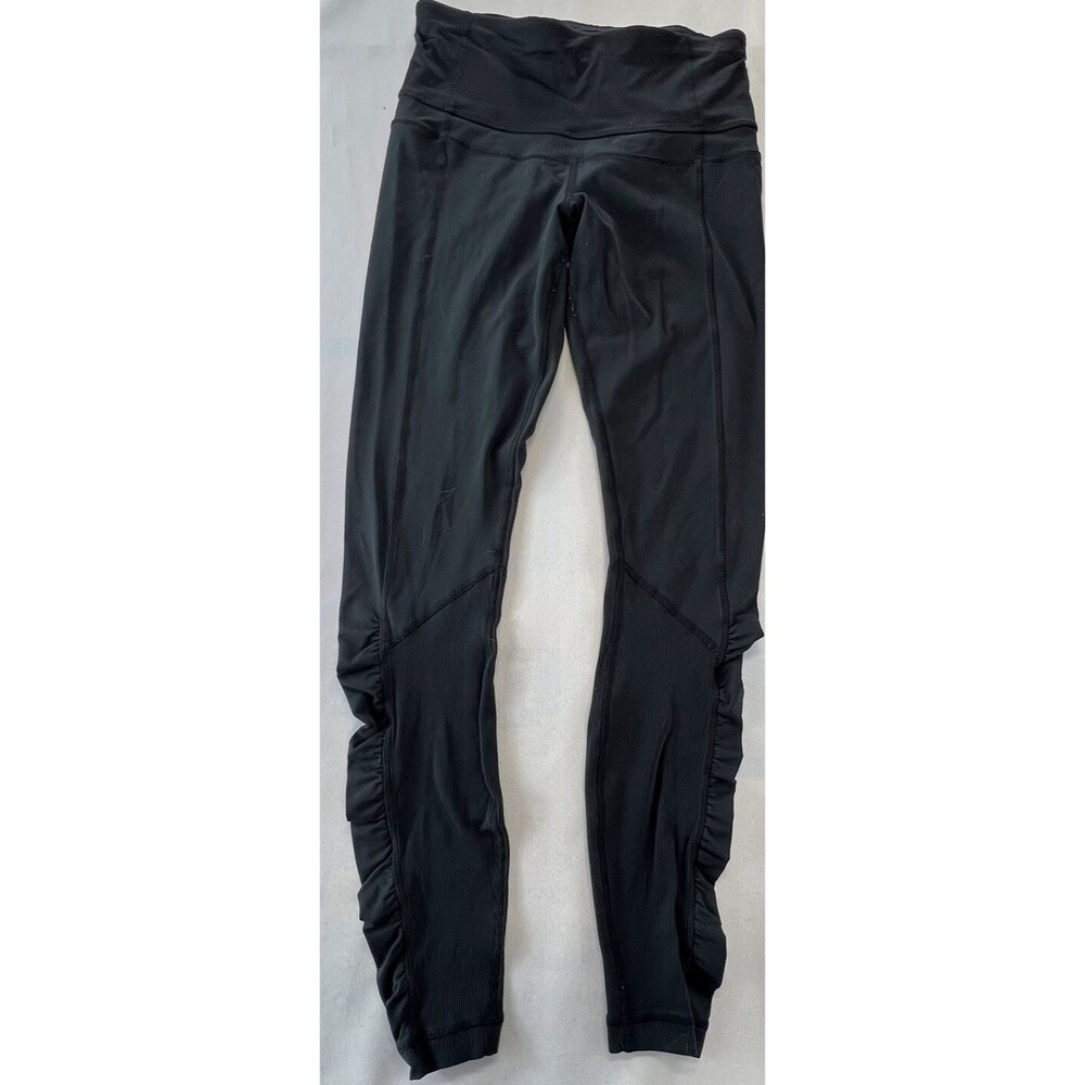 Lululemon Womens 6 Black Ruched Legs Back Pocket Activewear Yoga Pants Leggings